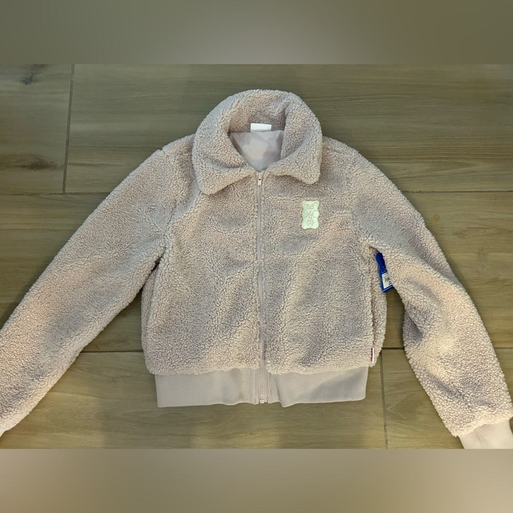 NEW Haribo Pink Juniors Fleece Teddy Crop Zip Up Lined Jacket M $74